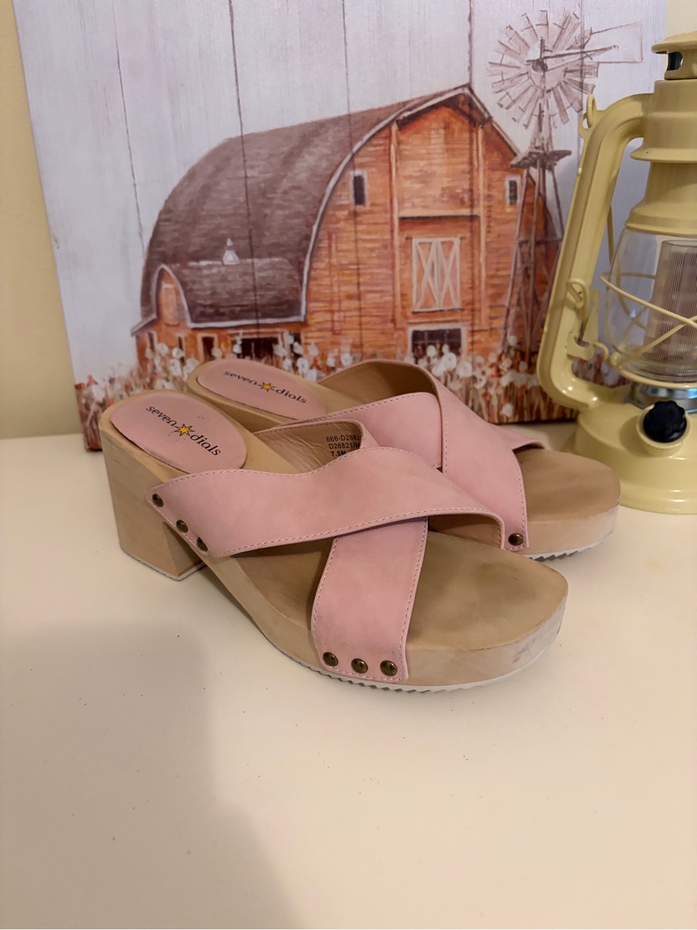 Seven Dials Blush Pink Suede Crossover Clog Mules